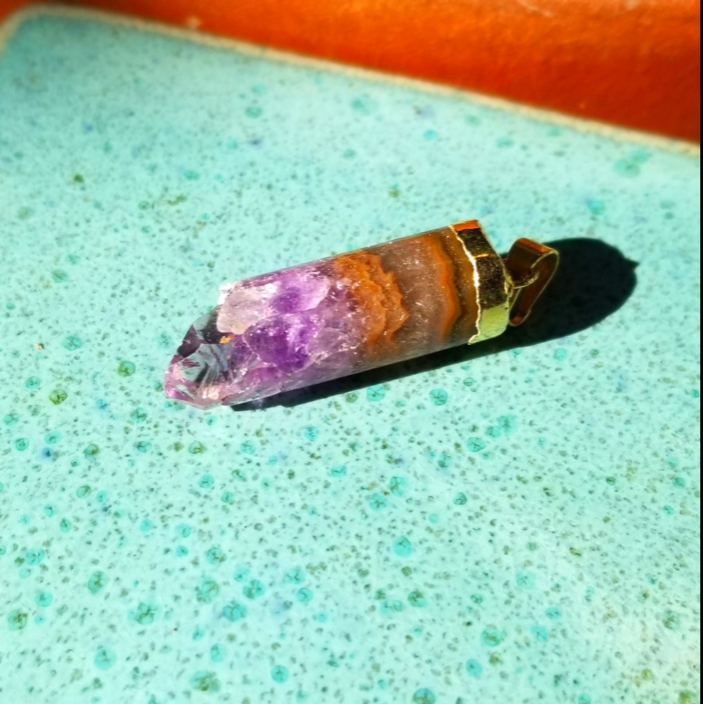 Amethyst tube pendant with gold-plated cap & bail